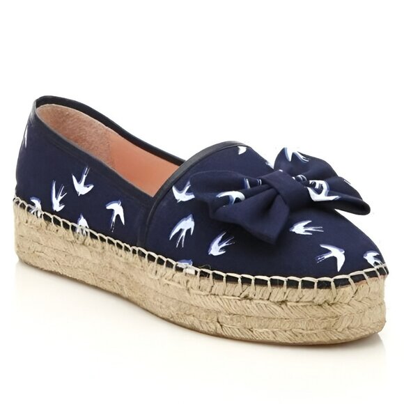 kate spade Shoes - Kate Spade Navy Blue White Birds Canvas Leather Espadrilles Loafers Sandals 8